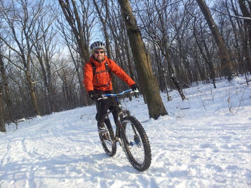 One happy snow biker